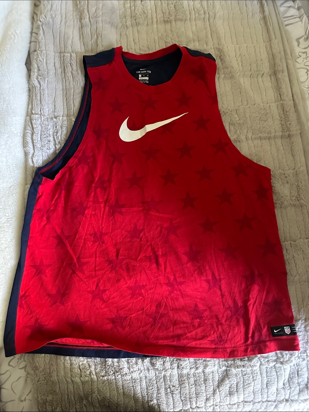 Nike Red Star-Print Sleeveless Tank with White Swoosh 🇺🇸
